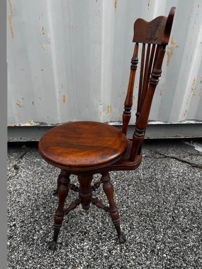 Victorian Walnut Spindle Back Ball And Claw Swivel Piano Stool