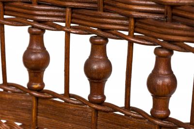 Victorian Wicker Armchairs with Semi Openwork Turned Backs and Floral Cushions