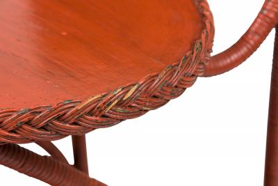 Victorian Wicker and Rouge Painted Rolling Tea Bar Cart