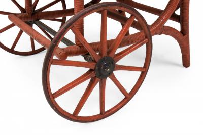 Victorian Wicker and Rouge Painted Rolling Tea Bar Cart