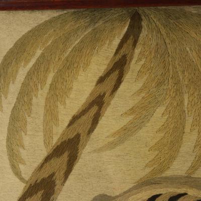 Victorian Woolwork Embroidered Picture of a Tiger