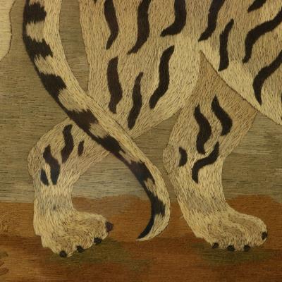 Victorian Woolwork Embroidered Picture of a Tiger