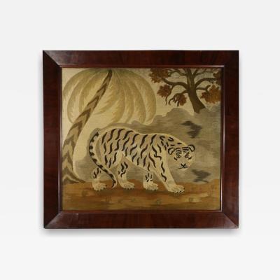 Victorian Woolwork Embroidered Picture of a Tiger