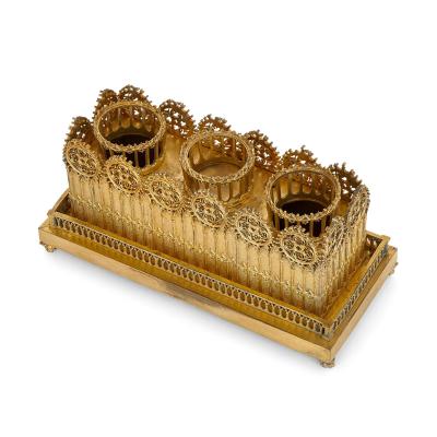 Victorian gilt inkstand desk set in the Gothic style