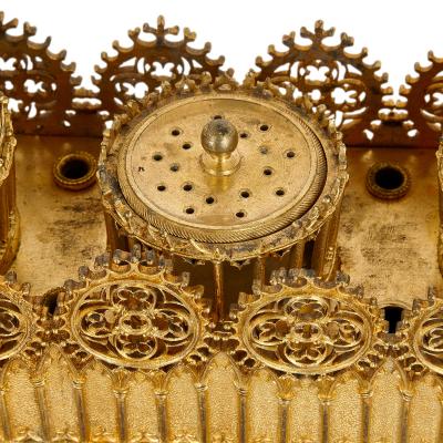 Victorian gilt inkstand desk set in the Gothic style