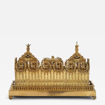 Victorian gilt inkstand desk set in the Gothic style