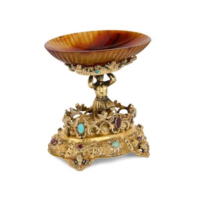 Viennese silver gilt agate and opal encrusted tazza
