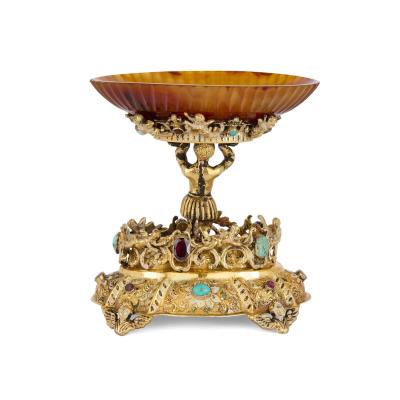 Viennese silver gilt agate and opal encrusted tazza