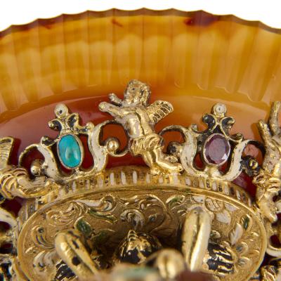 Viennese silver gilt agate and opal encrusted tazza