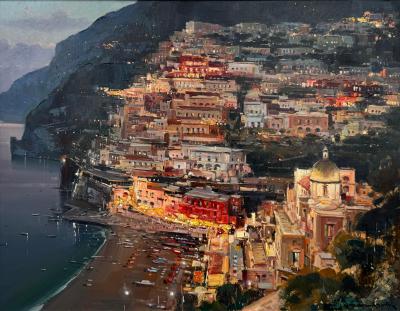 View of Positano Amalfi Coast Italy Oil on Canvas