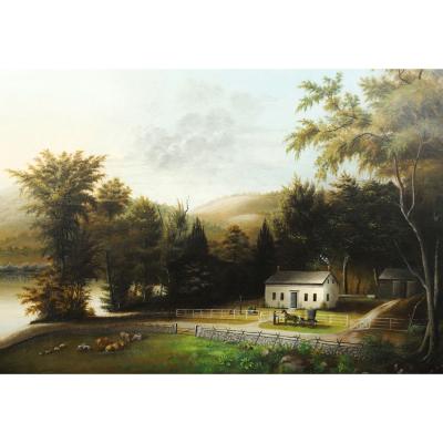 View of a Homestead with Horse and Carriage