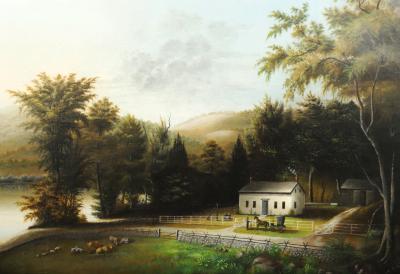 View of a Homestead with Horse and Carriage
