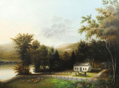 View of a Homestead with Horse and Carriage