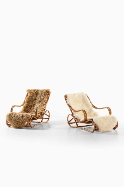 Viggo Boesen Pair of Scandinavian Modern Easy Chairs in Cane Rattan by Viggo Boesen 1940s