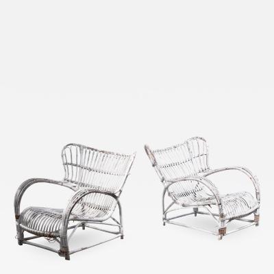 Viggo Boesen Pair of Viggo Boesen rattan lounge chairs for Wengler