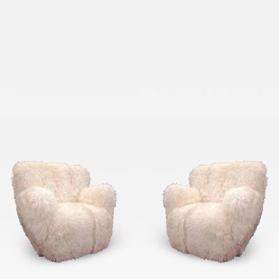 Viggo Boesen Viggo Boesen Pair of Hairy Club Chairs Covered in Sheep Skin Fur