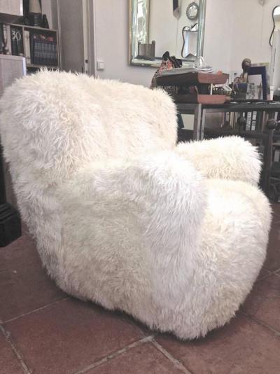 Viggo Boesen Viggo Boesen Pair of Hairy Club Chairs Covered in Sheep Skin Fur