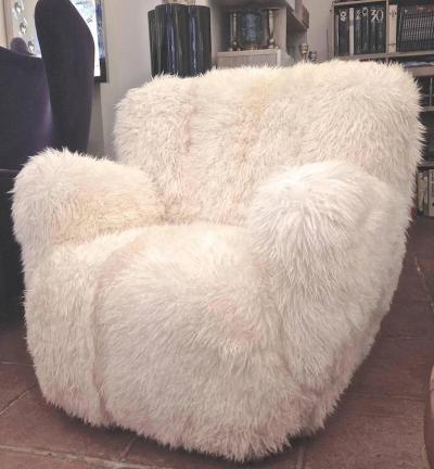 Viggo Boesen Viggo Boesen Pair of Hairy Club Chairs Covered in Sheep Skin Fur