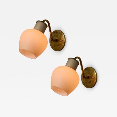 Vilhelm Lauritzen 1950s Vilhelm Lauritzen Christiansborg Brass Glass Sconces for Louis Poulsen