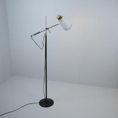 Viljo Hirvonen Floor Lamp H801 in Leather Brass Metal Valaistusty 1950s
