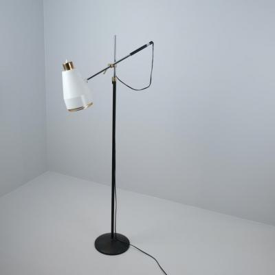 Viljo Hirvonen Floor Lamp H801 in Leather Brass Metal Valaistusty 1950s