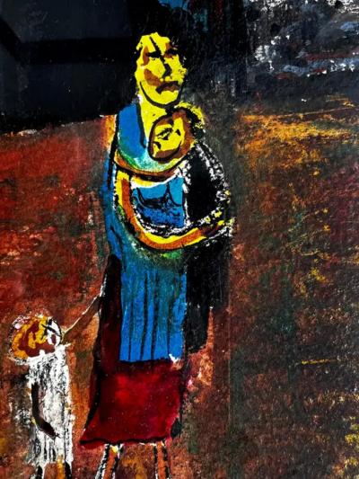 Vincent D Smith Home African Village Scene Orange Sky African American Artist