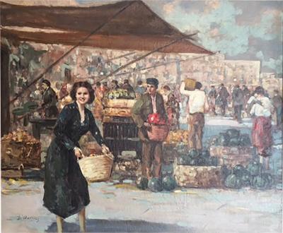 Vincenzo D Auria VINCENZO DAURIA ITALIAN MARKET SCENE PAINTING