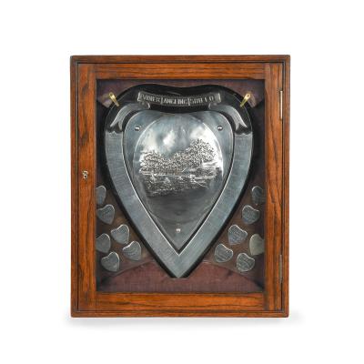 Viner Angling Shield Presentation Fishing Trophy with Fitted Oak Display Cabinet