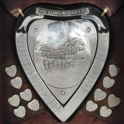 Viner Angling Shield Presentation Fishing Trophy with Fitted Oak Display Cabinet