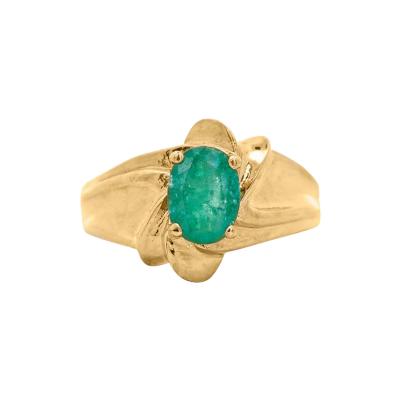 Vintage 1 44 Carat Oval Cut Emerald in 14K Gold Textured Statement Ring