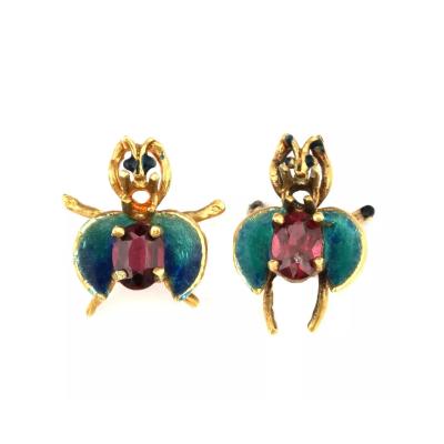 Vintage 14K Yellow Gold Enamel Ruby Bug Pins