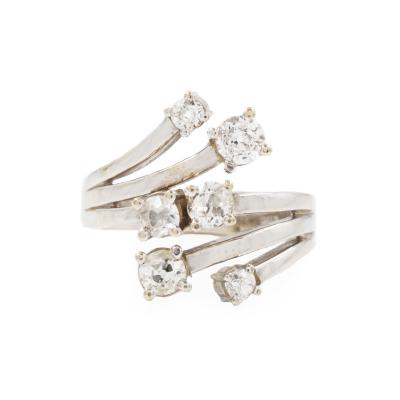 Vintage 14k White Gold Bypass Ring w 6 Diamonds approx 1 23 CTW size 6 5