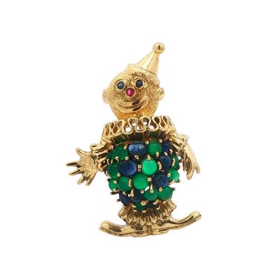 Vintage 18 karat Gold Sapphire and Chalcedony Brooch