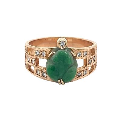 Vintage 18K Rose Gold Jadeite Jade Carved Frog Open Shank Ring