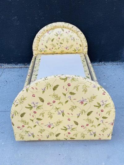 Vintage 1960s Floral Upholstered Twin Bed Hollywood Regency Style