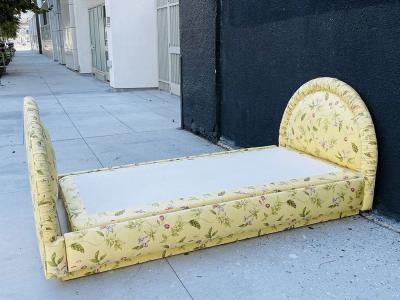 Vintage 1960s Floral Upholstered Twin Bed Hollywood Regency Style