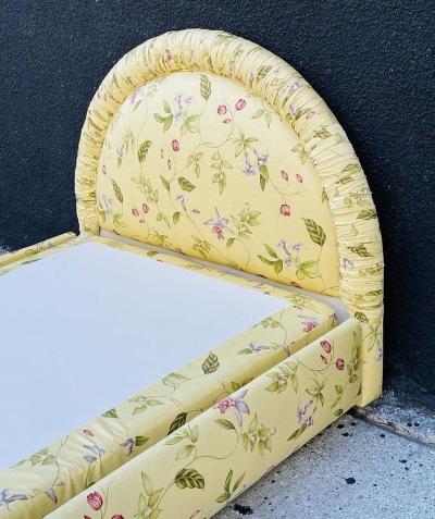 Vintage 1960s Floral Upholstered Twin Bed Hollywood Regency Style
