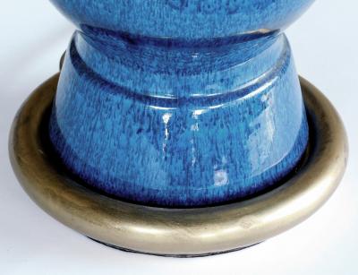 Vintage 1960s double baluster sapphire blue drip glaze lamp