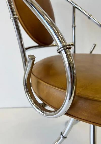 Vintage 1970s Faux Bamboo Chrome Swivel Dining Chairs Set of 4