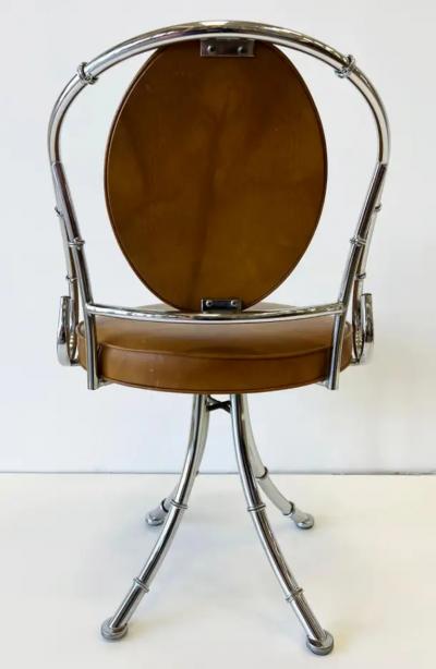 Vintage 1970s Faux Bamboo Chrome Swivel Dining Chairs Set of 4