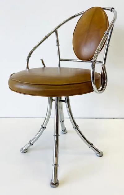 Vintage 1970s Faux Bamboo Chrome Swivel Dining Chairs Set of 4