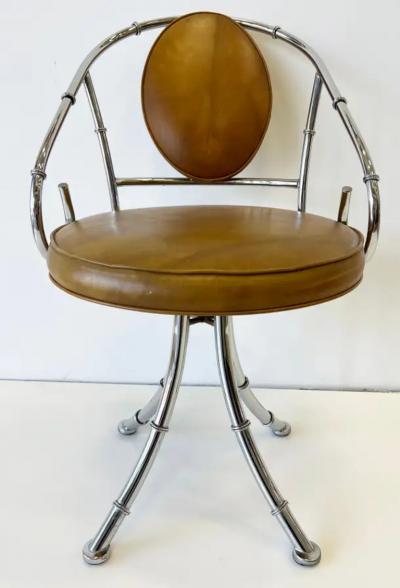 Vintage 1970s Faux Bamboo Chrome Swivel Dining Chairs Set of 4