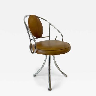 Vintage 1970s Faux Bamboo Chrome Swivel Dining Chairs Set of 4