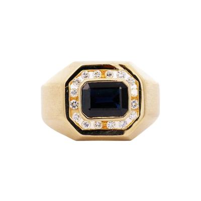 Vintage 2 5 Carat Emerald Cut Blue Sapphire Diamond Matte Finish Mens Ring