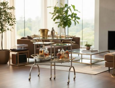 Vintage 2 Tone Metal Bar Cart in the manner of Edoardo Orlandi