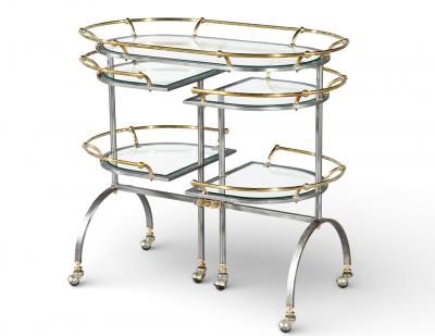 Vintage 2 Tone Metal Bar Cart in the manner of Edoardo Orlandi