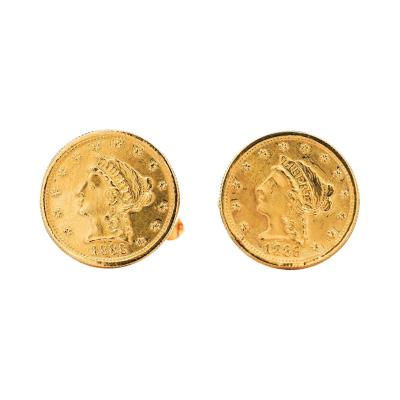 Vintage 22K Yellow Gold Lady Liberty and Quarter Eagle 2 5 Dollar Coin Cufflinks