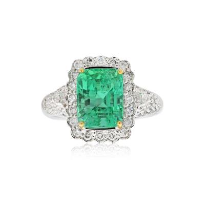 Vintage 3 58 Carat Emerald and Diamond Cocktail Ring in 18k White Gold