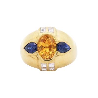 Vintage 3 Carat Yellow And Blue Sapphire Bezel Dome Evil Eye Ring