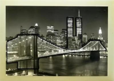 Vintage 3 Dimensional New York City Skyline Photograph Twin Towers Framed